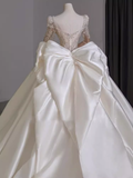 Vintage Ball Gown Square Neckline White Satin Wedding Dress HZ1024