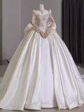 Vintage Ball Gown Square Neckline White Satin Wedding Dress HZ1024