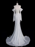 Timeless Mermaid Off The Shoulder Long Sleeves Sequin Wedding Dresses With Ruffles HZ1024