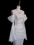 Timeless Mermaid Off The Shoulder Long Sleeves Sequin Wedding Dresses With Ruffles HZ1024