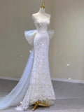 Timeless Mermaid Sweetheart Lace Long Wedding Dresses With Bowknot HZ1024