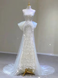 Timeless Mermaid Sweetheart Lace Long Wedding Dresses With Bowknot HZ1024