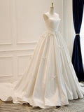 Classy Ball Gown Sweetheart Satin Long Wedding Dresses With Bowknots HZ1024