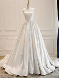 Classy Ball Gown Sweetheart Satin Long Wedding Dresses With Bowknots HZ1024