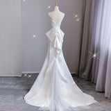 Timeless Mermaid Strapless Long Satin White Wedding Dresses With Bow HZ1024
