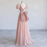 Elegant A Line Sweetheart Pink Sequin Long Prom Dress HZ1024