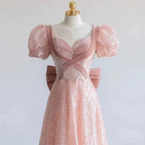 Elegant A Line Sweetheart Pink Sequin Long Prom Dress HZ1024