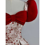 Elegant Ball Gown Puffy Sleeves Satin Red Long Prom Dresses HZ1024