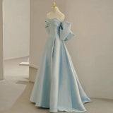 Modest A Line Off The Shoulder Satin Light Sky Blue Prom Dress Long Evening Dresses HZ1024
