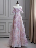 Cute A line Strapless Neckline Tulle Pink Flowers Wedding Dress HZ1024