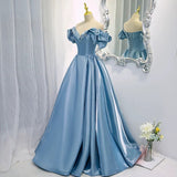 Modest Ball Gown Off The Shoulder Long Light Sky Blue Sweet 16 Dress Prom Dresses HZ1024