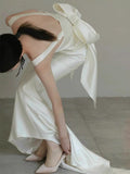 Timeless Sheath Straps Long Satin White Wedding Dresses HZ1024