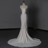 Timeless Sheath Straps Long Satin White Wedding Dresses With Beads HZ1024