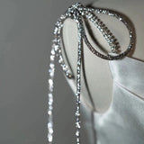 Timeless A line Sweetheart Long Satin White Wedding Dresses With Silver Beads HZ1024