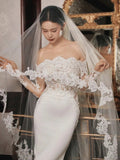 Unique Mermaid Off The Shoulder Lace Long Sleeves White Wedding Dresses HZ1024