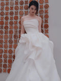 Unique Ball Gown Sweetheart Long Organza White Wedding Dresses HZ1024