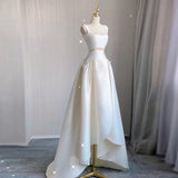 Unique High Low Straps Satin Long White Wedding Dresses HZ1024