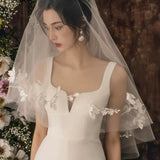 Unique Sheath Straps Satin Long White Slit Wedding Dresses HZ1024