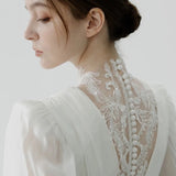Chic A line High Neckline Lace Long Sleeves White Wedding Dresses HZ1024
