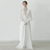 Chic A line High Neckline Lace Long Sleeves White Wedding Dresses HZ1024