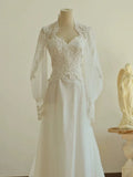 Chic A line Sweetheart Lace Long Sleeves White Wedding Dresses HZ1024