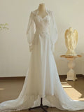 Chic A line Sweetheart Lace Long Sleeves White Wedding Dresses HZ1024