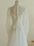 Chic A line Sweetheart Lace Long Sleeves White Wedding Dresses HZ1024