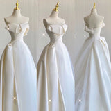 Chic Ball Gown Sweetheart Satin Long White Wedding Dresses HZ1024