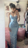 Modest Mermaid Spaghatti Straps Light Blue Prom Dress Long Evening Dresses HZ1024