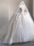 Vintage Ball Gown Strapless Tulle White Wedding Dresses HZ1024