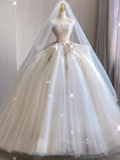 Vintage Ball Gown Strapless Tulle White Wedding Dresses HZ1024