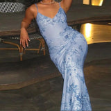 Modest Mermaid Spaghatti Straps Light Sky Blue Prom Dress Long Evening Dresses HZ1024