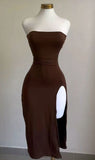 Chic Sheath Strapless Brown Homecoming Dresses Party Dress HZ1024