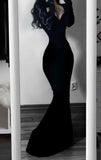 Modest Mermaid Sweetheart Black Long Prom Dress Sexy Evening Dresses HZ1024