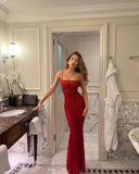 Modest Mermaid Spaghetti Straps Red Long Prom Dress Evening Dresses HZ1024