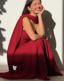 Modest Mermaid Strapless Red Long Prom Dress Evening Dresses With Ribbon HZ1024