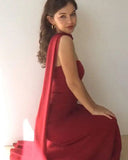 Modest Mermaid Strapless Red Long Prom Dress Evening Dresses With Ribbon HZ1024