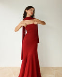 Modest Mermaid Strapless Red Long Prom Dress Evening Dresses With Ribbon HZ1024