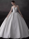 Vintage Ball Gown Sweetheart Satin White Wedding Dresses HZ1024