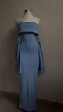 Modest Sheath Strapless Blue Long Sleeves Prom Dress Evening Dresses HZ1024