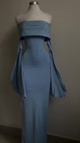 Modest Sheath Strapless Blue Long Sleeves Prom Dress Evening Dresses HZ1024