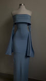 Modest Sheath Strapless Blue Long Sleeves Prom Dress Evening Dresses HZ1024