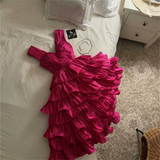 Simple Ball Gown Straps Hot Pink knee Length Ruffles Homecoming Dresses HZ1024