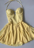 Cute A line Straps Yellow Short Ruffles Homecoming Dresses HZ1024