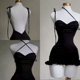 Cute Sheath Spaghetti Straps Black Short Homecoming Dresses Little Black Dress HZ1024