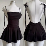 Cute A line Spaghetti Straps Black Short Homecoming Dresses Little Black Dress HZ1024