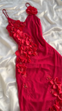 Simple A Line Spaghetti Straps Chiffon Red Prom Dress Formal Dress With Flowers HZ1024