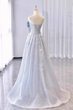 Modest A line Strapless Neckline Gray Sequin Long Prom Dress Evening Dresses HZ1024