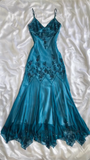 Modest Sheath Spaghetti Straps Chiffon Blue Prom Dress Party Dress With Beads HZ1024