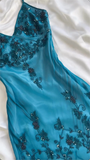 Modest Sheath Spaghetti Straps Chiffon Blue Prom Dress Party Dress With Beads HZ1024